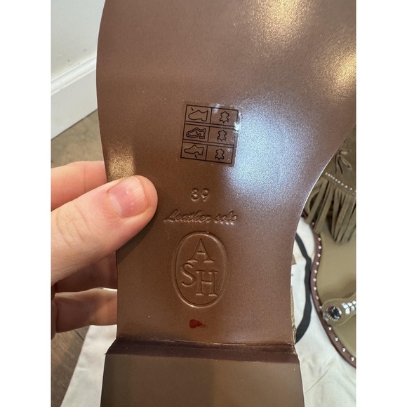 Ash Paquito Sandals Womens Size 8.5 Beige Fringe Gladiator Leather Studded Zip - Picture 5 of 14